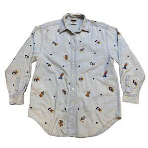 90s Disney Store Mickey Mouse All Over Print Denim Button Up Shirt M